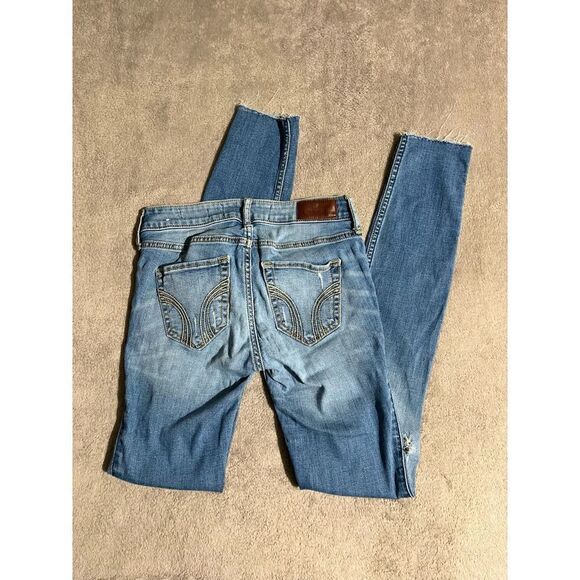 Hollister Low Rise Super Skinny Distressed Stretch Blue Jeans 00R W23 L30 (F4) - Picture 8 of 8